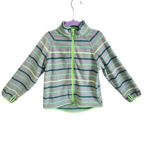 H&M Sport Kids 2-4Y Full Zip Fleece Jacket Gray Green Stripe Cozy Comfy Fall